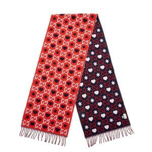 Gucci Wool Cotton GG Heart Stars Scarf
